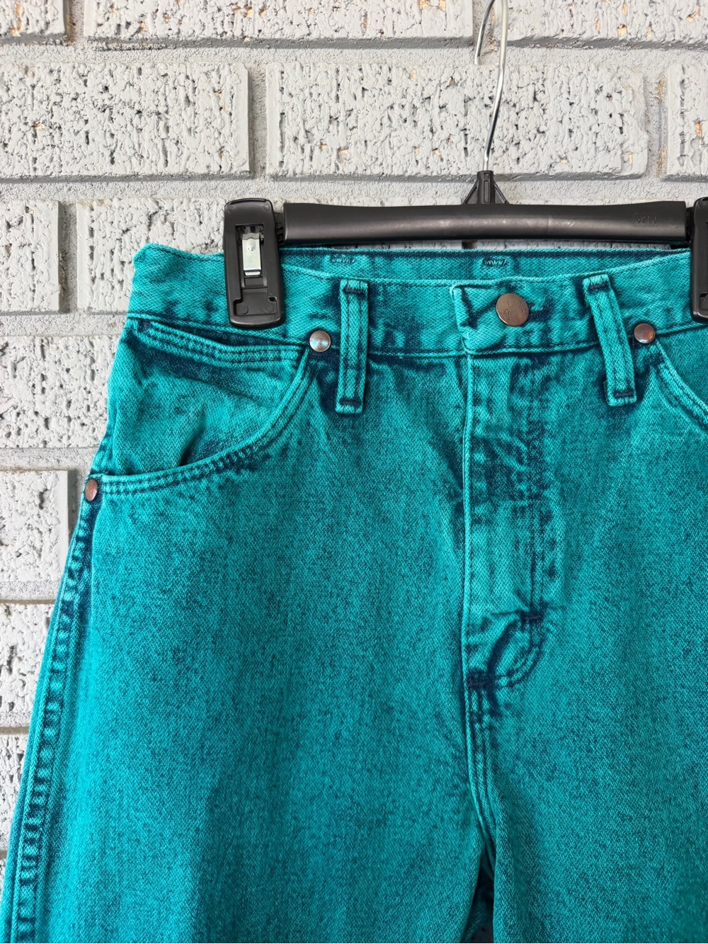 VTG 90s Wrangler Wedgie High Rise Cowgirl Jeans 14MWZ Teal Green Acid Wash 5x32 - Picture 3 of 8